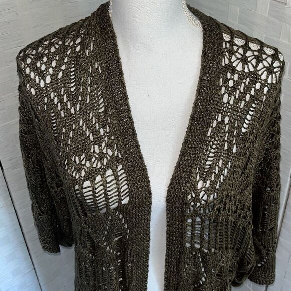 Vintage Polo Ralph Lauren Boho Fringe Linen Knit Cardigan Sweater Women’s Large - Picture 2 of 14